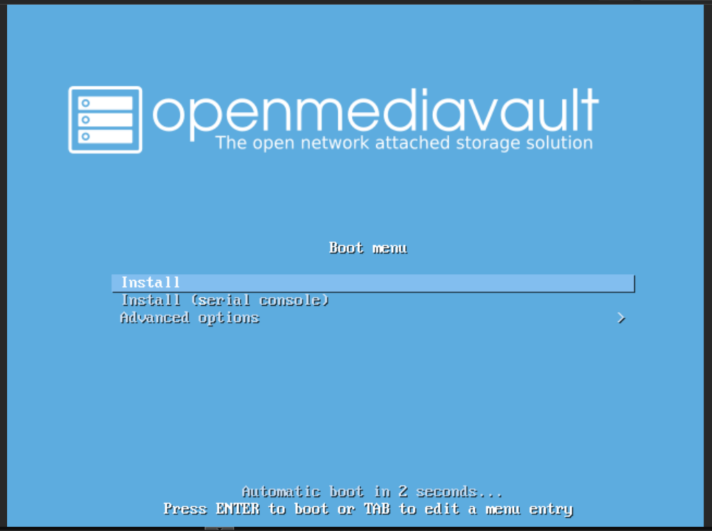 Installation von Openmediavault: Startscreen