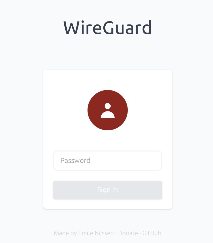 WireGuard Webinterface Passworteingabe